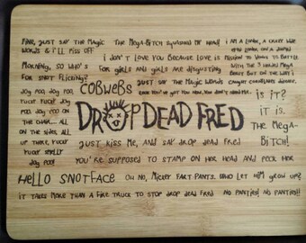 Hand drawn compact chopping board inspired by the late Rik Mayall