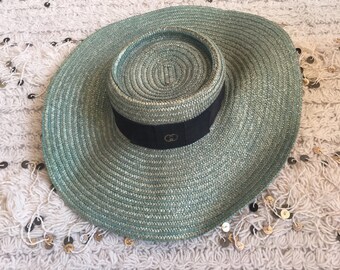Vintage 70's GUCCI GG Monogram Woven Sun Beach Hat BOHO Chic! Oversized Large Brim! Rare!