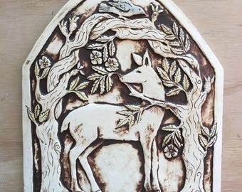 Deer tile arch handmade tile in porcelain for wall hanging or installation
