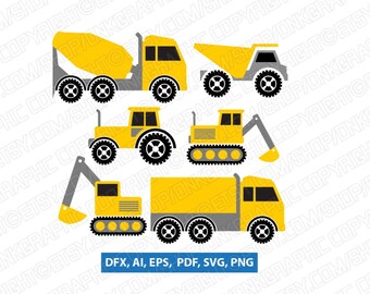 Construction Transportation Dump Truck Crane Backhoe Excavator SVG Vector Cricut Cut File Clipart Png Eps Dxf