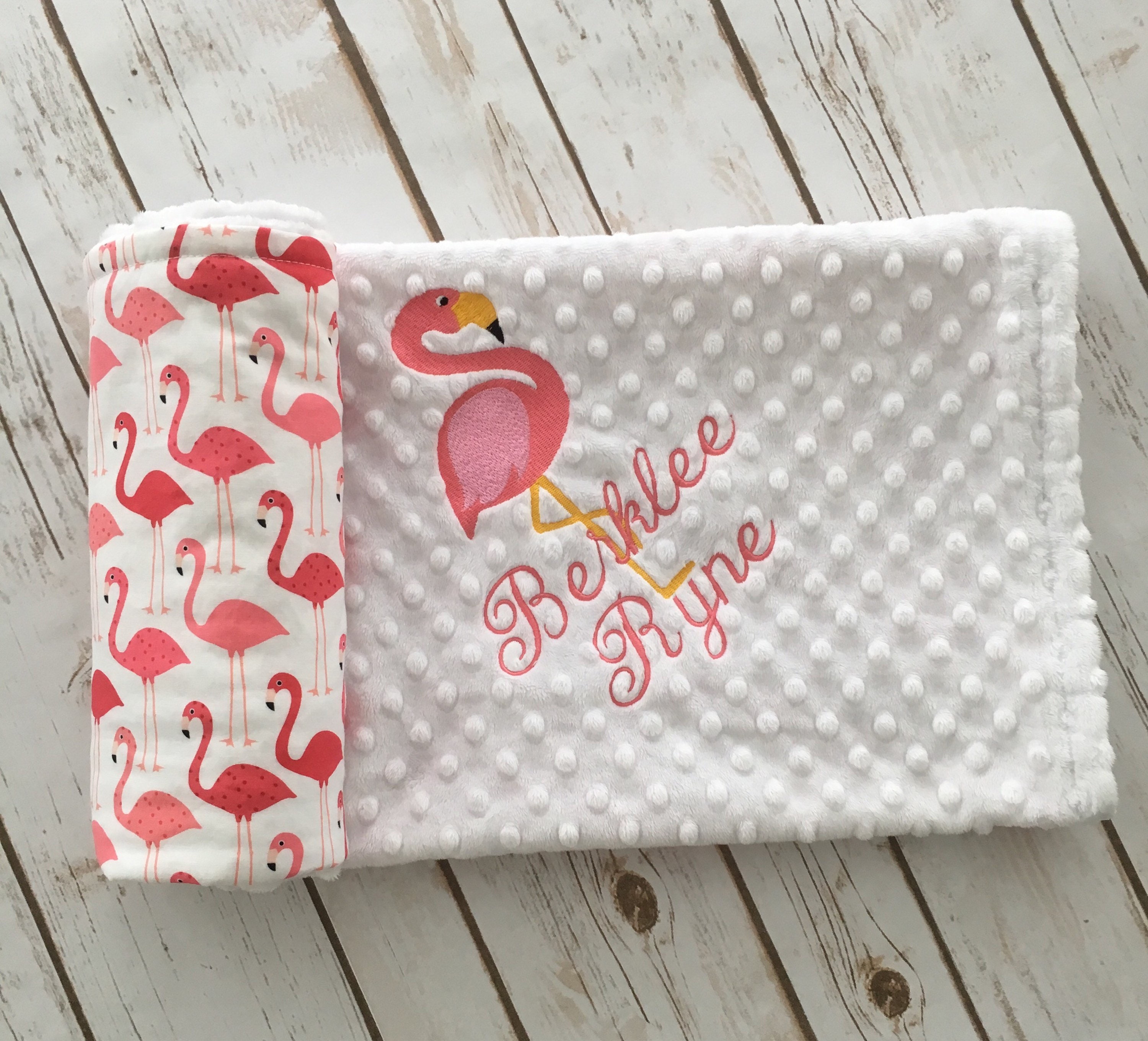 Flamingo Baby Blanket Pink Flamingos White Minky Blanket