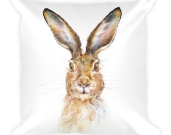 SALE - HARE - Square pillow, 18x18 - sHIP fROM USA