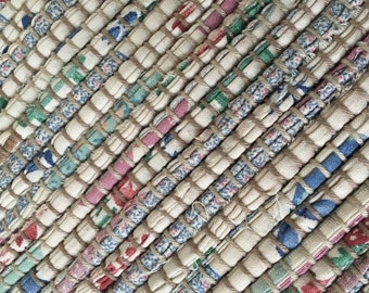 Hand Woven Table Runner White Blue Pink 15" x 46"
