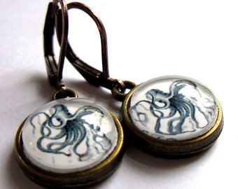 Octopus Earrings Glass Retro Animal Fashion Jewellery
