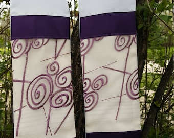 white clergy stole, upcycled fabric, abstract purple design for priests, ministers, pastors for lent, wedding, communion, baptism