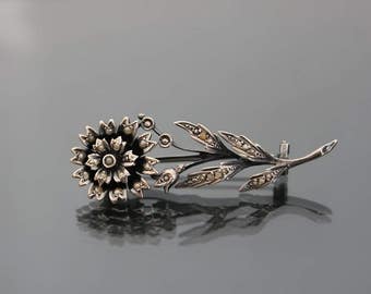 Antique Victorian Silver 900 Brooch. Seed Pearl Flower Vintage Pin. Antique Wedding, Bridal Jewelry