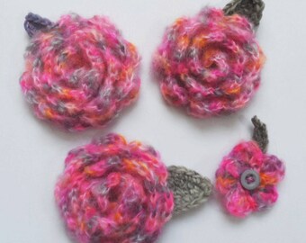 Pink Crochet Mohair Flower Corsage/Brooch Large or Small