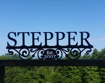 Personalized Metal Name Sign- Last Name Sign – Customized Steel Family Name with Scrolls and Date – Steel Anniversary Gift– 11th Anniversary