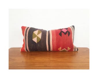 Vintage Kilim Lumbar Pillow / 12x24