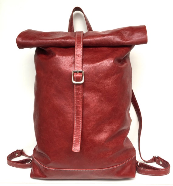 Leather backpack , rolling backpack , backpack leather , red leather backpack