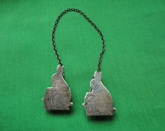 Vintage Sterling Bunny Bib Clips