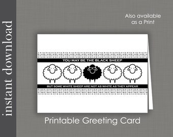 Funny Friend Card, Black Sheep, printable card, funny birthday card, funny sister card, sibling card, family black sheep, encouragement card