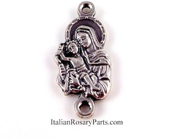 Virgin Mary and Infant Jesus Our Father Pater Bead Rosary Medals | Italian Rosary Parts