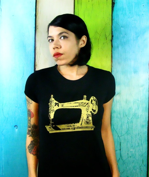 Sewing Machine shirt screenprint Womens TShirts Vintage