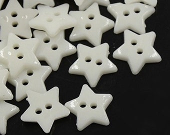 White Star Buttons - 12mm - Set of 50 - 2 hole - #BUTTON108