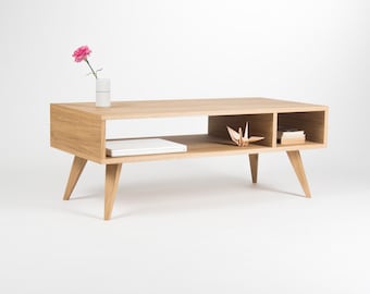 Modern coffee table, media console, entertainment center, made of oak wood