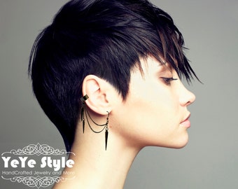 Gunmetal Ear Cuff, Ear Cuff Earrings, Spike Earrings, Gunmetal Earrings, ER-0096
