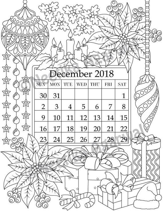 Download December 2018 Coloring Page Calender Planner Doodle