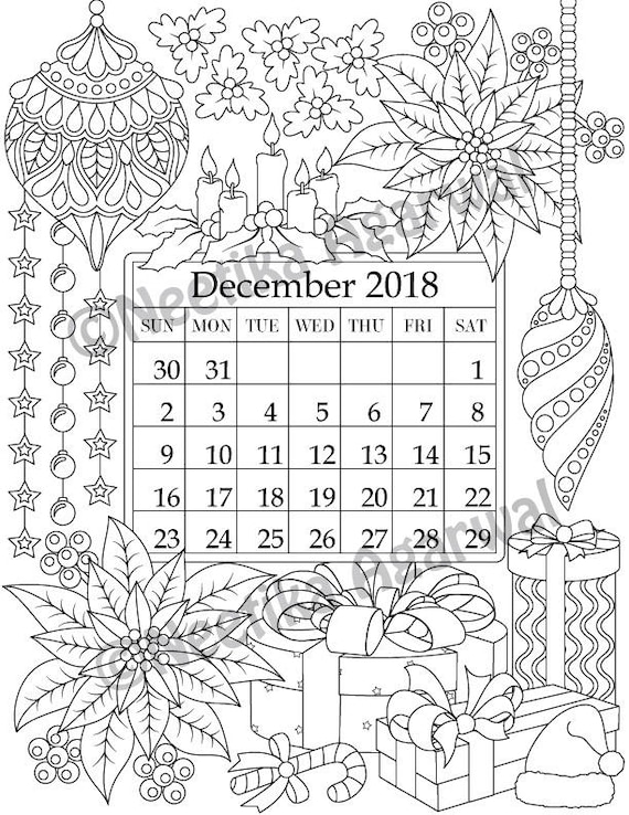 Download December 2018 Coloring Page Calender Planner Doodle