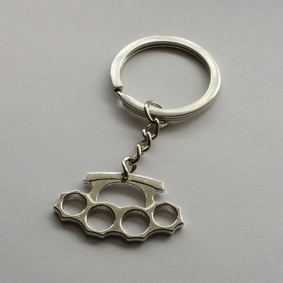 Knuckle Duster Keychain Silver Brass Knuckles