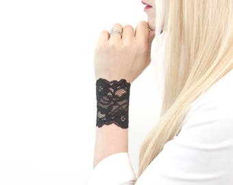 Black Lace Wrist Cuff Bracelet, Black Bracelet Stretch Cuffs, Black Lace Bracelet, Wristband Wrist Tattoo Cover Up,Boho Arm Cuffs, Nursing