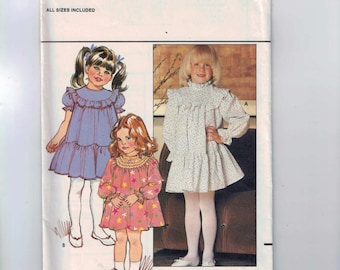 Kids Sewing Pattern Butterick 4676 Girls Dress Frilly Yoke Puff Sleeves Size 2 3 4 5 6 Breast 21 22 23 24 26 1980s 80s UNCUT