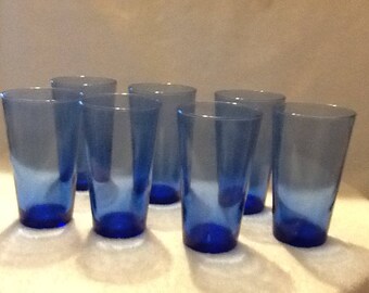 Vintage Set Of 7 Libbey Cobalt Blue Glasses~Libbey Bar Glasses~Libbey Tumblers~ Drink Glasses~Set of Bar Glasses