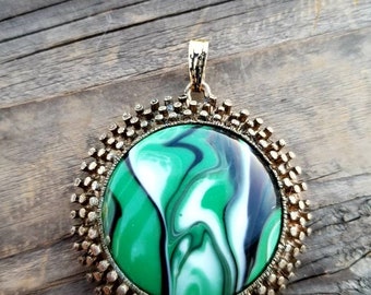Vintage Large Green & Black Swirl Mod Pendant