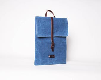 Waxed Canvas Leather Laptop Case | Waxed Canvas Laptop Sleeve | Blue Canvas Laptop Case | Minimalist Laptop Sleeve | Waxed Canvas Bag