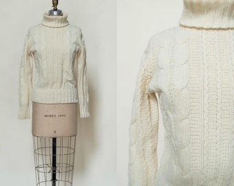 Vintage Cable Knit Sweater --- 1970s Cream Sweater