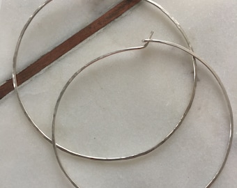 2 1/2 inch sterling silver hammered hoop earring