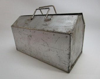 Vintage riveted industrial metal tool box