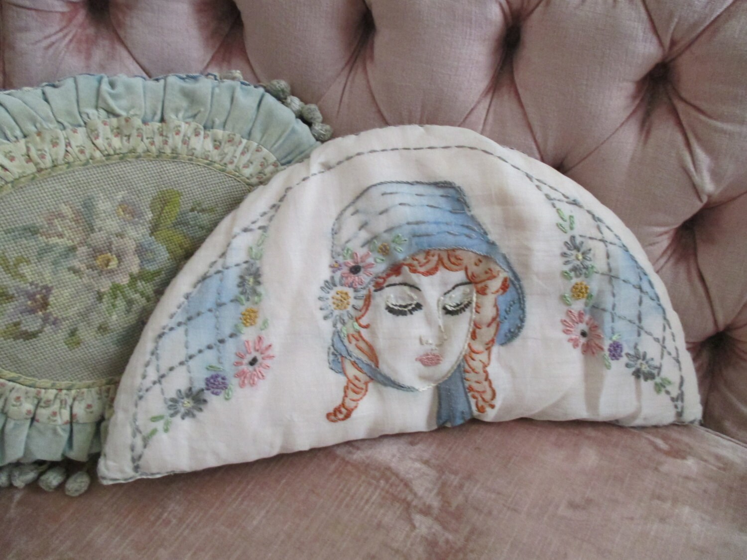 Vintage French Boudoir Throw Pillow Sheer Organdy Hand