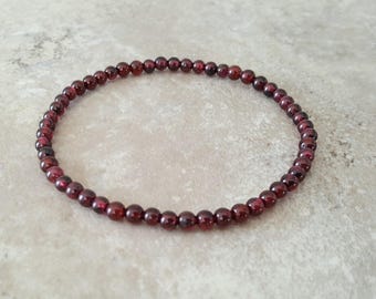 Natural GARNET dainty healing bracelet 4mm stacking beaded bracelet, intention bracelet - Purity, Balance & Passion
