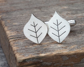 Beech leaf cufflinks in solid silver