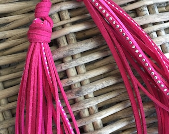 Double Tassel Bag Charm - Hot Pink - Tassel Lariat, Handbag Tassel, Purse Charm, Boho Tassel Charm (ST126HP)