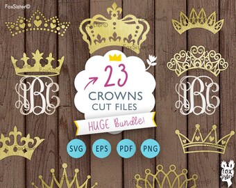 Crown SVG monograms Bundle!! 23 Royal crowns |Tiara Papercut Template | Princess King Silhouette | Cricut, Cameo | cut files | Home Decor