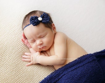 Navy baby headband, infant headband, newborn headband, navy bow headband, photo prop, navy blue baby headband