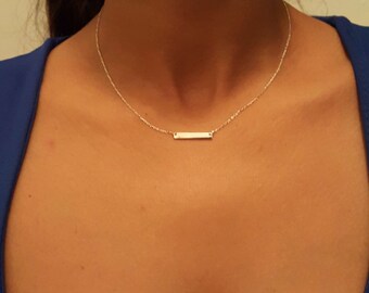 14k Solid Gold bar necklace, 2x3, Personalized Skinny Name Bar Necklace, Customized Gold necklace, Jewelry names coordinates, engraved