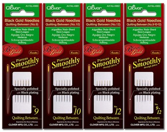 Clover Black Gold Hand Sewing Quilting Needles Assorted Sizes 9,10,12 Part No. 4963