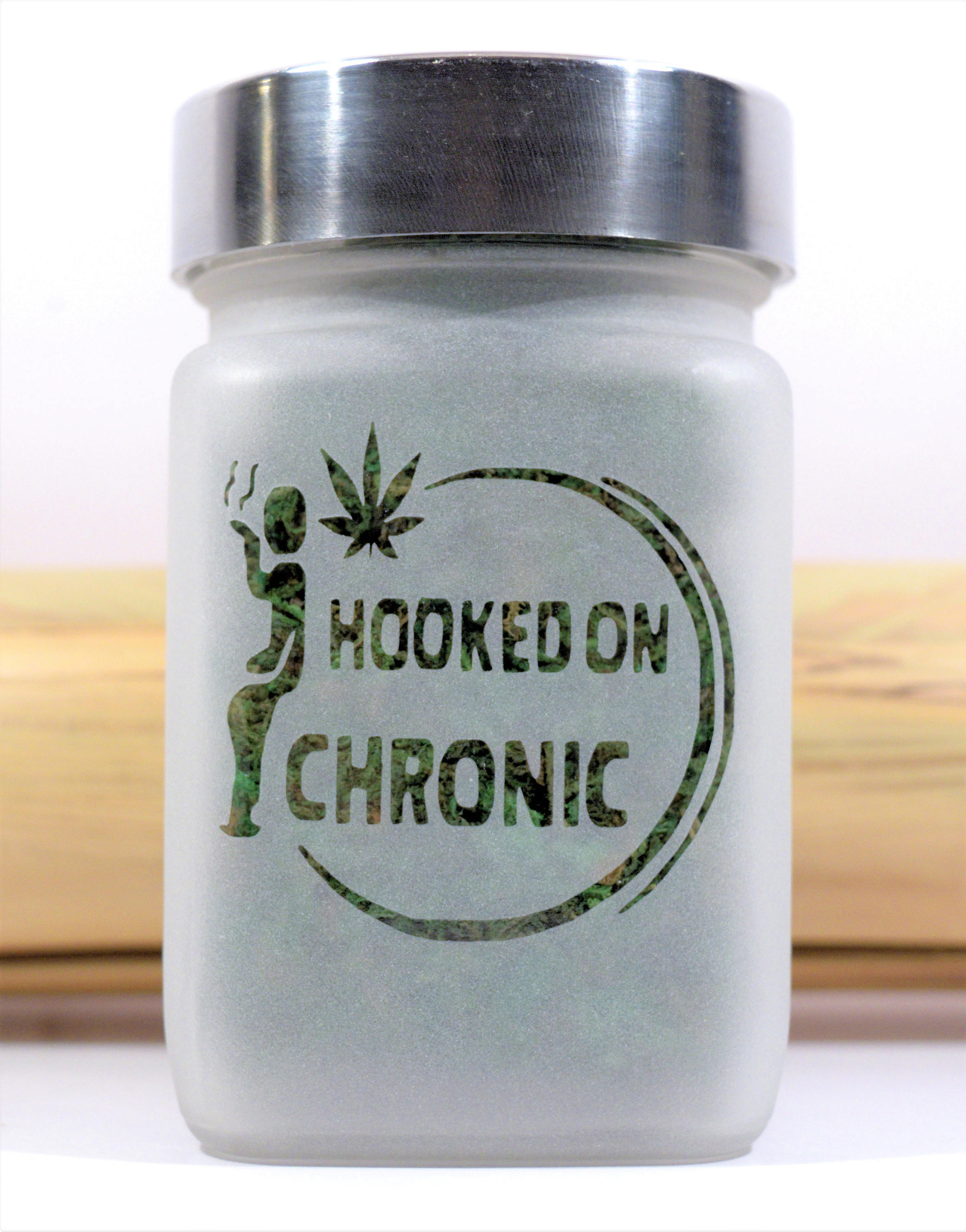 Hooked On Chronic Etched Glass Stash Jar & Weed Accessories Stoner