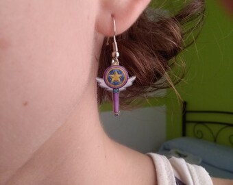Star vs the Forces of Evil long and button earrings, kawaii, Magic wand - Star contra las fuerzas del mal pendientes largos - Star wands