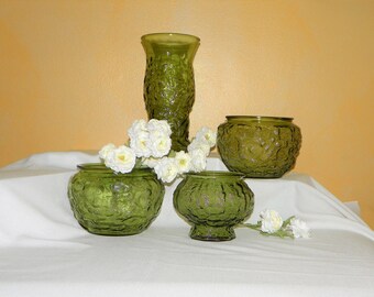 Avocado Green Vase and Three (3) Planters