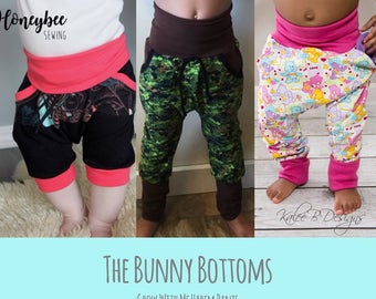 Apple Tree Bunny Bottoms Grow With Me Harem Drop Crotch Joggers Pants and Shorts ** PDF Sewing Pattern ** Grow With Me Pants Pattern