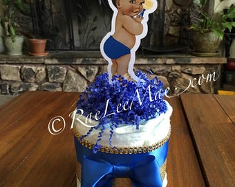 Little prince diapercake mini/vintage baby diaper cake/royal blue and gold prince baby shower/vintage baby shower/boy baby shower/