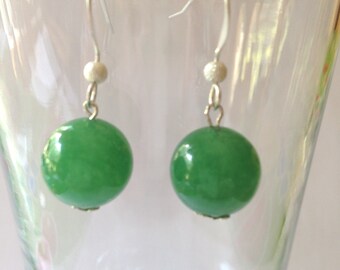 10 MM Green Jade Dangle Earrings
