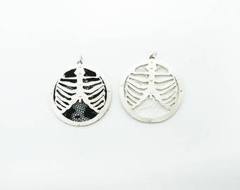 My Skeleton--Sterling Silver RibcagePendant with French Lace Safety Pin / Necklace
