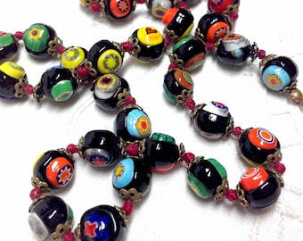 Art Glass Beads Broken Jewelry Necklace 16 in: Repair, Restring, Jewelry, Italy, Black Turquoise Yellow Crafting Boho Beads, 9.50 Ship to US