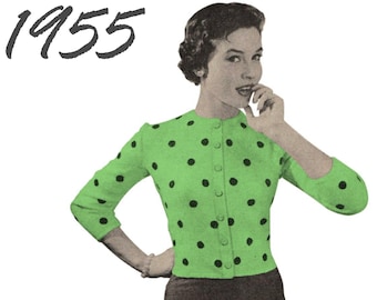 Knitted Cardigan Pattern 1950s Cardigan Polka Dot Sweater PDF INSTANT DOWNLOAD Vintage Sweater Pattern Vintage Knitting Pattern 50s Sweater