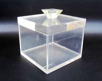 Vintage Mid Century Acrylic Ice Bucket. Cube Shaped. Circa 1960's.